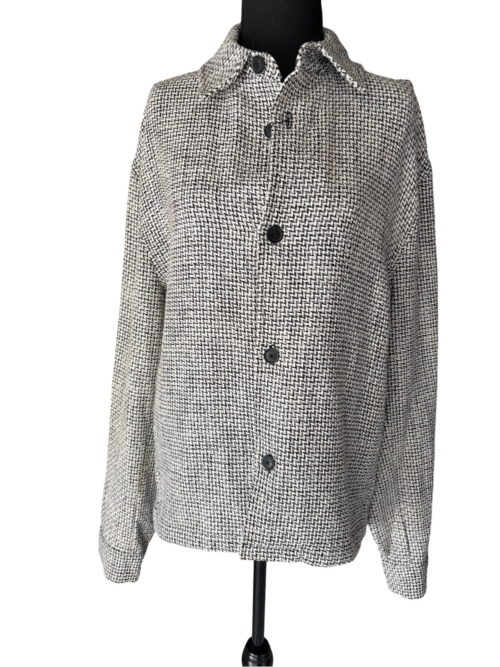 Zara Black & White Textured Button Jacket